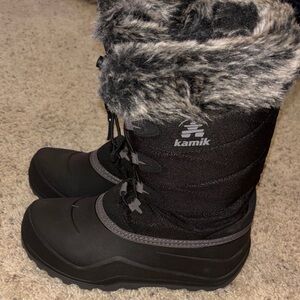 Kamik Black Boots with Gray Faux Fur